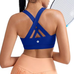 RUNNING GIRL Sports Bra for Women, Criss-Cross Back Padded Strappy Sports Bras Medium Support Yoga Bra with Removable Cups