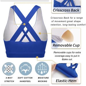 RUNNING GIRL Sports Bra for Women, Criss-Cross Back Padded Strappy Sports Bras Medium Support Yoga Bra with Removable Cups