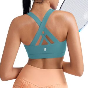 RUNNING GIRL Sports Bra for Women, Criss-Cross Back Padded Strappy Sports Bras Medium Support Yoga Bra with Removable Cups
