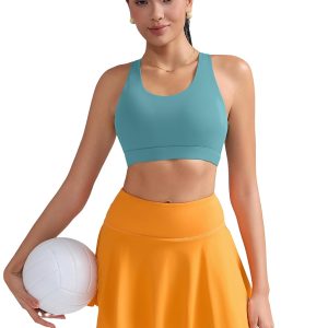 RUNNING GIRL Sports Bra for Women, Criss-Cross Back Padded Strappy Sports Bras Medium Support Yoga Bra with Removable Cups