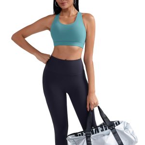 RUNNING GIRL Sports Bra for Women, Criss-Cross Back Padded Strappy Sports Bras Medium Support Yoga Bra with Removable Cups