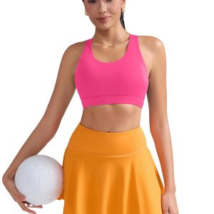 RUNNING GIRL Sports Bra for Women, Criss-Cross Back Padded Strappy Sports Bras Medium Support Yoga Bra with Removable Cups