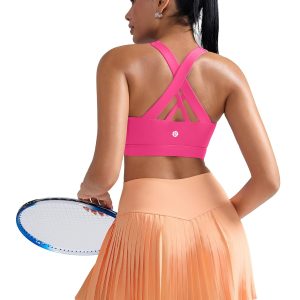 RUNNING GIRL Sports Bra for Women, Criss-Cross Back Padded Strappy Sports Bras Medium Support Yoga Bra with Removable Cups