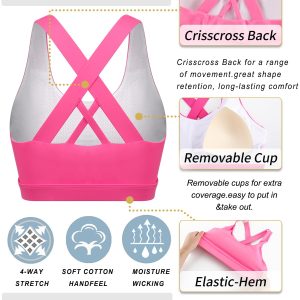 RUNNING GIRL Sports Bra for Women, Criss-Cross Back Padded Strappy Sports Bras Medium Support Yoga Bra with Removable Cups