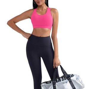 RUNNING GIRL Sports Bra for Women, Criss-Cross Back Padded Strappy Sports Bras Medium Support Yoga Bra with Removable Cups