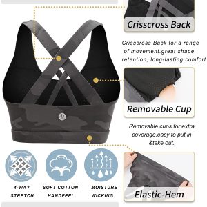 RUNNING GIRL Sports Bra for Women, Criss-Cross Back Padded Strappy Sports Bras Medium Support Yoga Bra with Removable Cups
