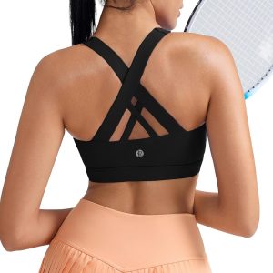 RUNNING GIRL Sports Bra for Women, Criss-Cross Back Padded Strappy Sports Bras Medium Support Yoga Bra with Removable Cups
