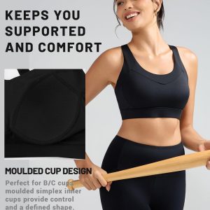 RUNNING GIRL Sports Bra for Women High Support, Molded Cup High Impact Sports Bras with Sewn in Pads Strappy Running Bra