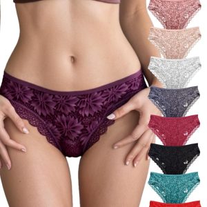 Seamless Underwear for Women Sexy No Show Bikini Panties Lace Ladies Soft Breathable Cotton Bikini for Ladies 12 Pack