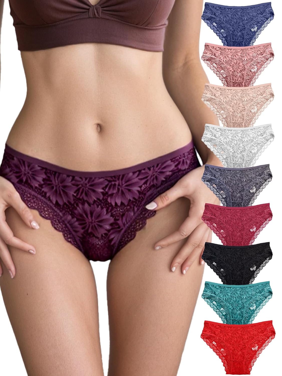Seamless Underwear for Women Sexy No Show Bikini Panties Lace Ladies Soft Breathable Cotton Bikini for Ladies 12 Pack