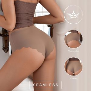 SHARICCA Seamless High Waisted Underwear for Women Cheeky Underwear Wave Edge No Show Bikini Panties Ribbed Panties Pack