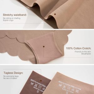 SHARICCA Seamless High Waisted Underwear for Women Cheeky Underwear Wave Edge No Show Bikini Panties Ribbed Panties Pack