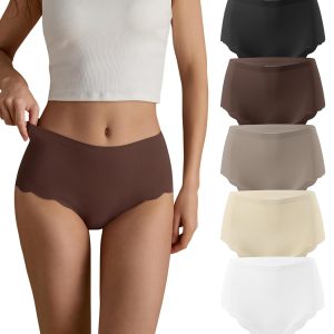 SHARICCA Seamless High Waisted Underwear for Women Cheeky Underwear Wave Edge No Show Bikini Panties Ribbed Panties Pack