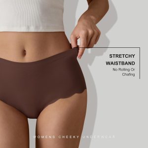 SHARICCA Seamless High Waisted Underwear for Women Cheeky Underwear Wave Edge No Show Bikini Panties Ribbed Panties Pack