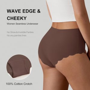 SHARICCA Seamless High Waisted Underwear for Women Cheeky Underwear Wave Edge No Show Bikini Panties Ribbed Panties Pack
