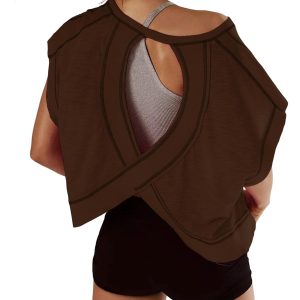 Women Short Sleeve Workout Shirts Open Back Tops Casual Yoga Y2k Athletic Gym Slouchy Crop Running Tees
