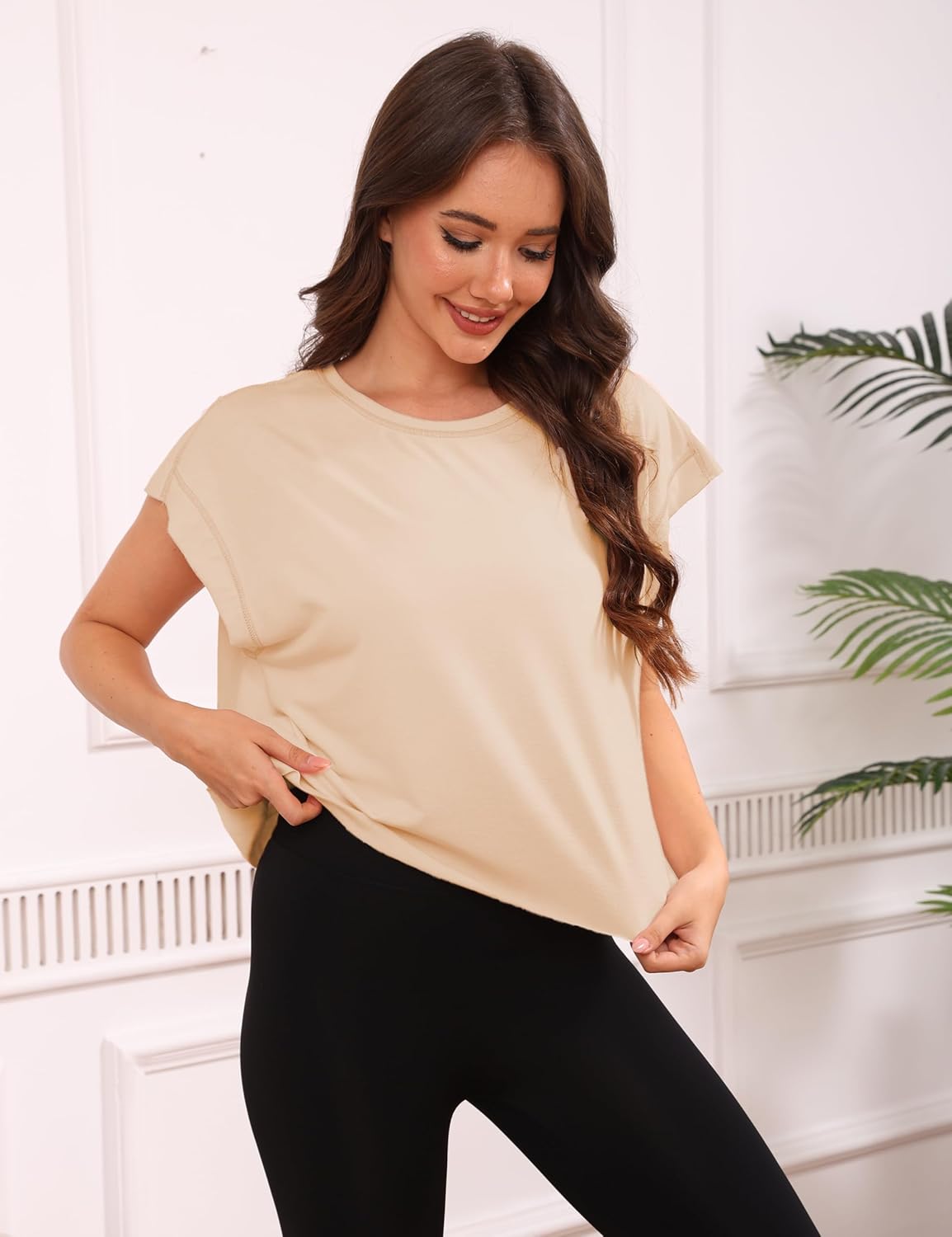 Women Short Sleeve Workout Shirts Open Back Tops Casual Yoga Y2k Athletic Gym Slouchy Crop Running Tees