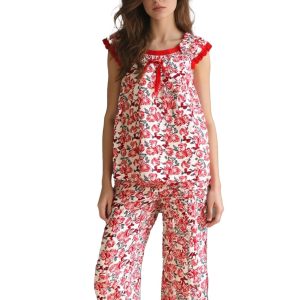 Womens Pajama Set Two Piece Short Sleeve Sleepwear Tops with Capri Pants Summer Pj Set (Random colors)