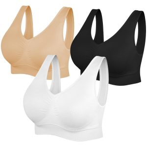 Womens Sports Bras, Yoga Comfort Seamless Stretchy Sports Bra for Women 3 Pack