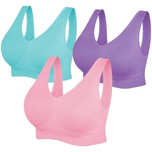 Womens Sports Bras, Yoga Comfort Seamless Stretchy Sports Bra for Women 3 Pack