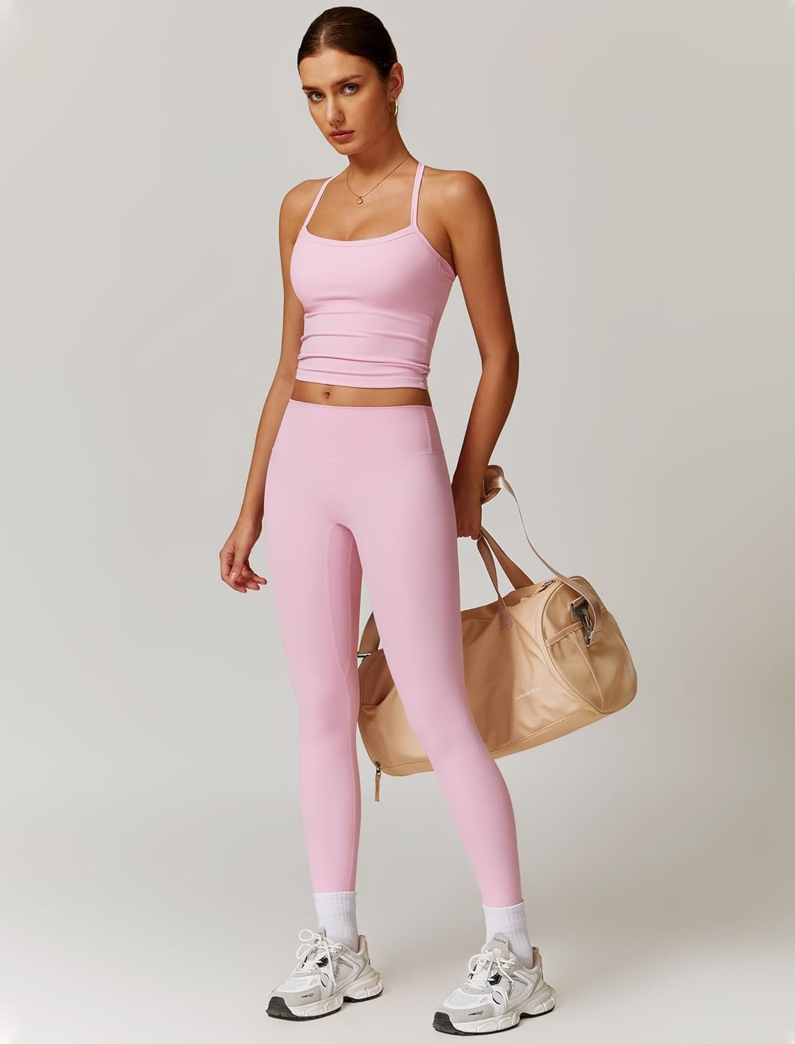 Womens Workout Sets Two Piece Cross Back Tank Top Matching High Waist Leggings Sets Gym Outfits Work Out Clothes