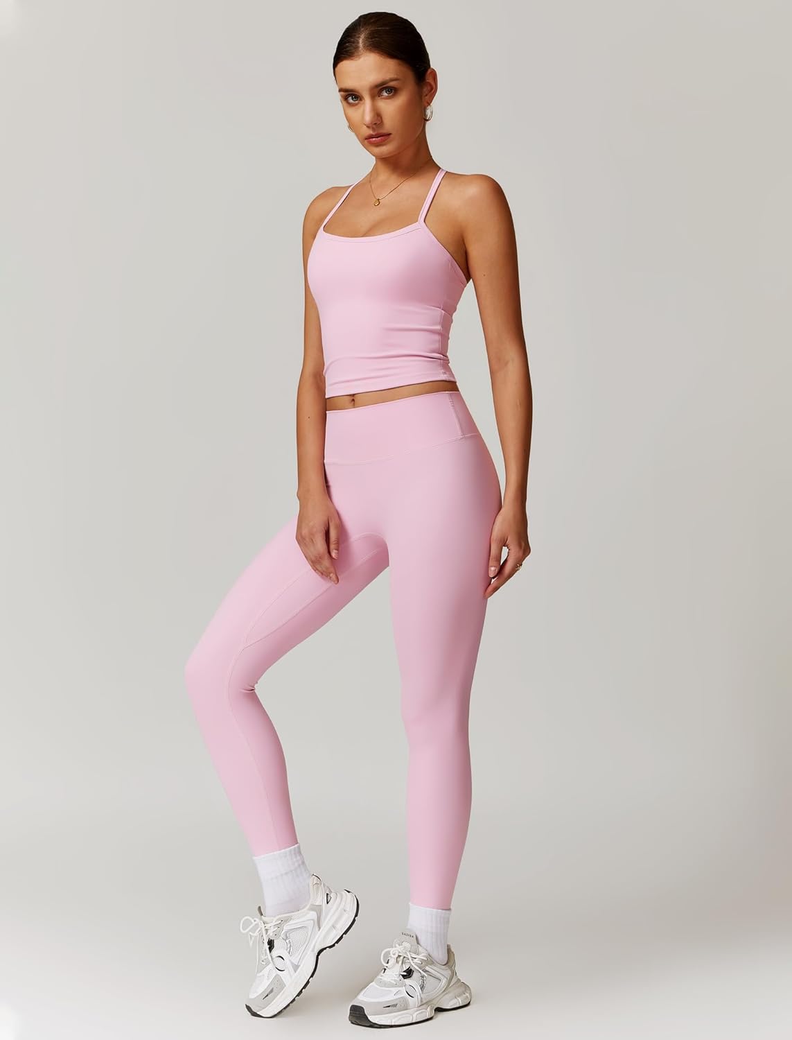 Womens Workout Sets Two Piece Cross Back Tank Top Matching High Waist Leggings Sets Gym Outfits Work Out Clothes