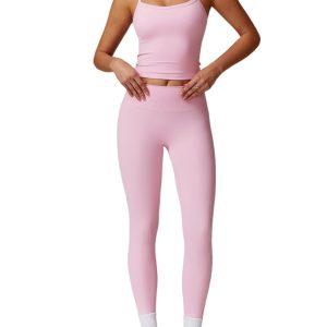 Womens Workout Sets Two Piece Cross Back Tank Top Matching High Waist Leggings Sets Gym Outfits Work Out Clothes