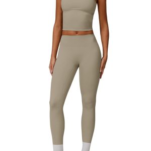 Womens Workout Sets Two Piece Cross Back Tank Top Matching High Waist Leggings Sets Gym Outfits Work Out Clothes