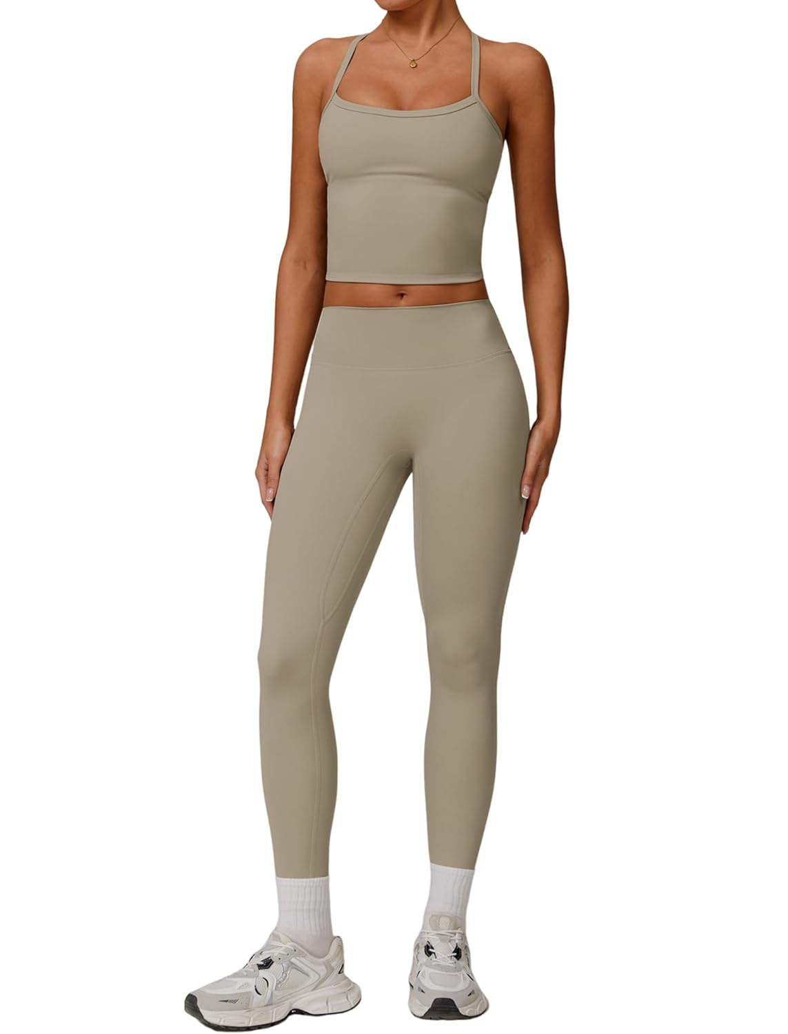 Womens Workout Sets Two Piece Cross Back Tank Top Matching High Waist Leggings Sets Gym Outfits Work Out Clothes