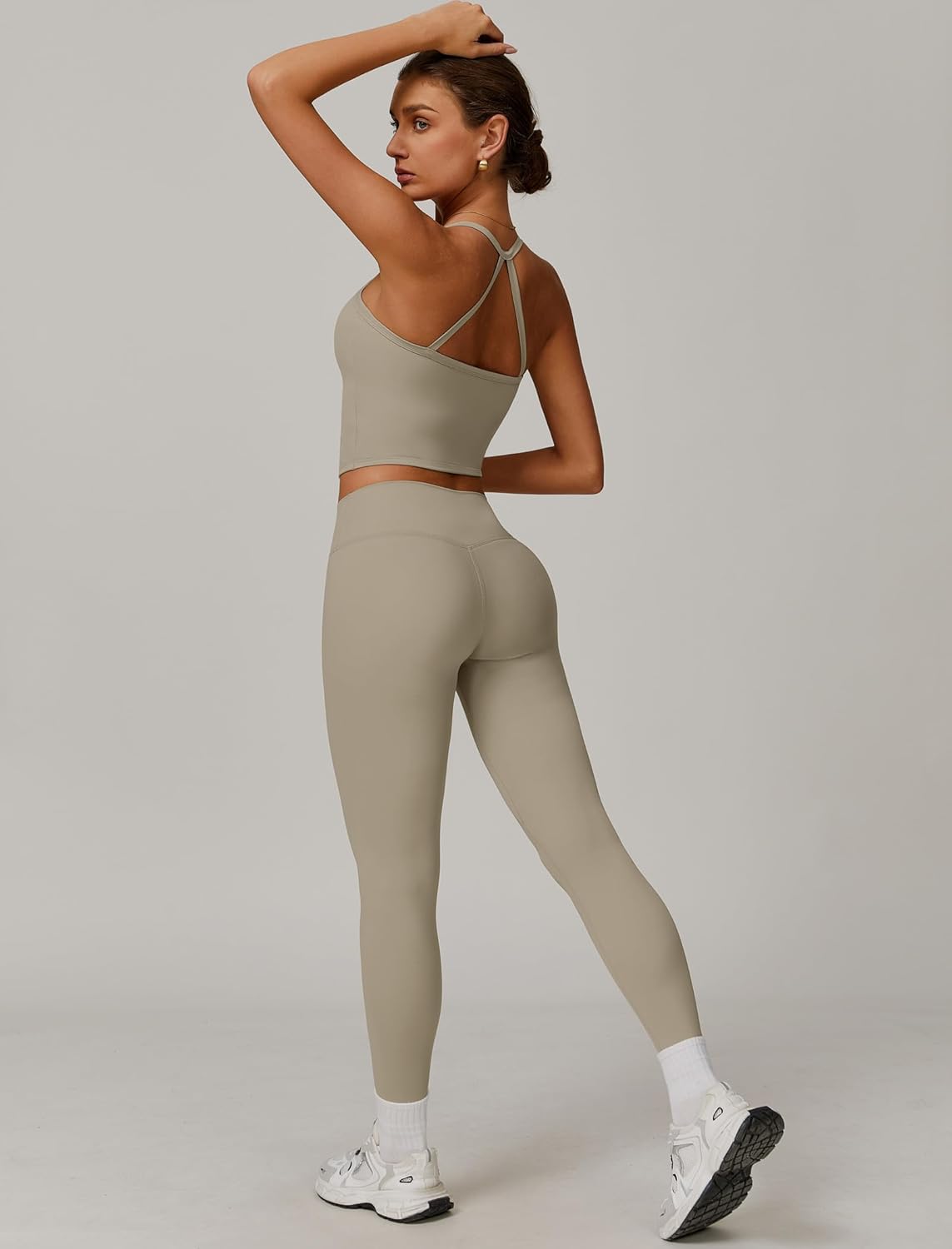 Womens Workout Sets Two Piece Cross Back Tank Top Matching High Waist Leggings Sets Gym Outfits Work Out Clothes