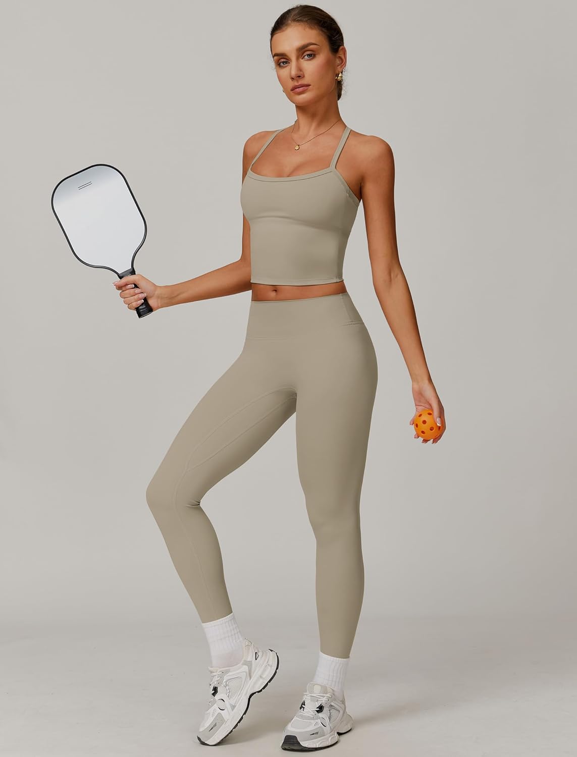 Womens Workout Sets Two Piece Cross Back Tank Top Matching High Waist Leggings Sets Gym Outfits Work Out Clothes