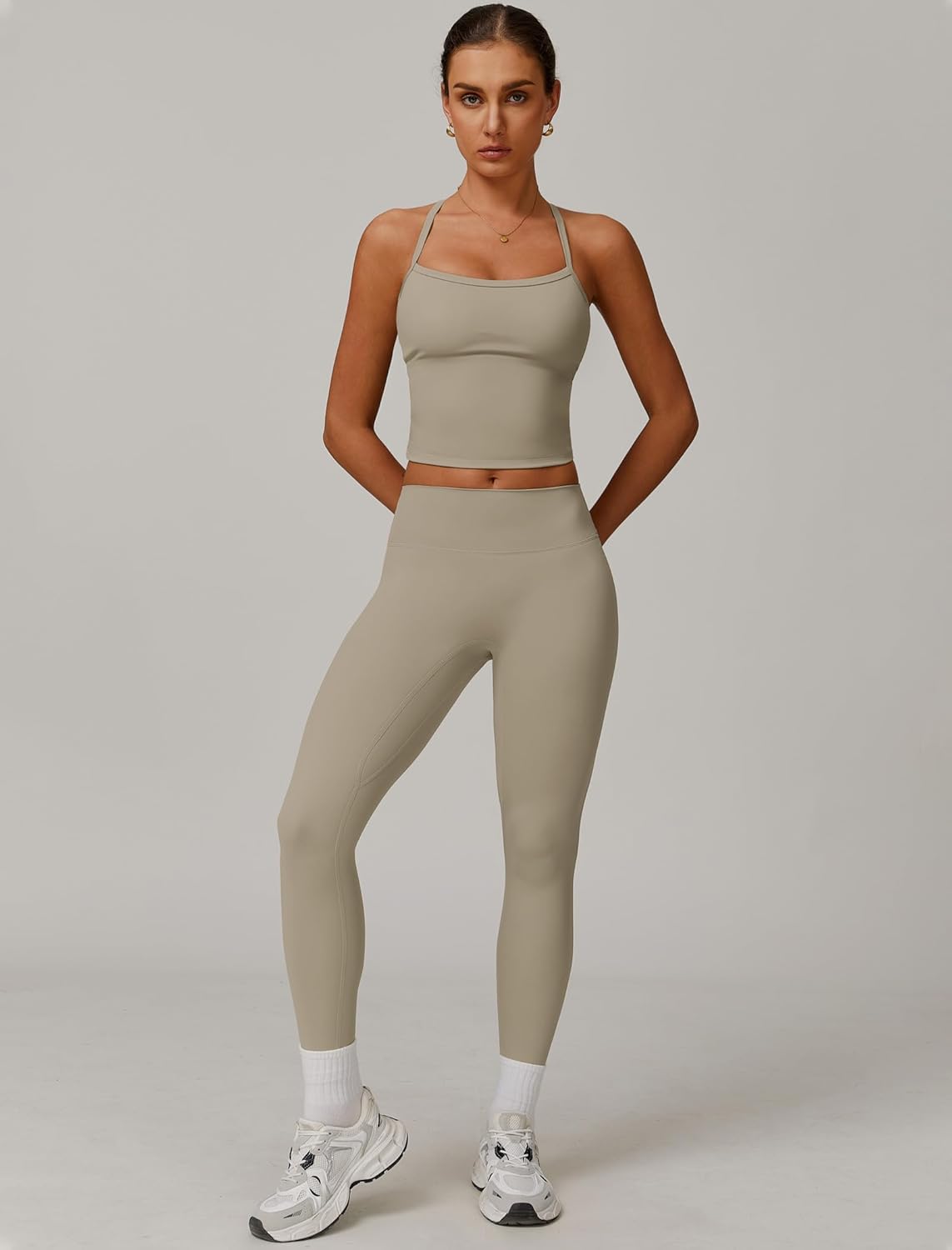 Womens Workout Sets Two Piece Cross Back Tank Top Matching High Waist Leggings Sets Gym Outfits Work Out Clothes