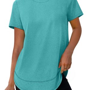 Womens Workout Tops Short Sleeve Shirts with Sun Protection Trendy Spring Summer Outfits S-3XL