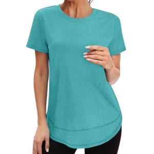 Womens Workout Tops Short Sleeve Shirts with Sun Protection Trendy Spring Summer Outfits S-3XL