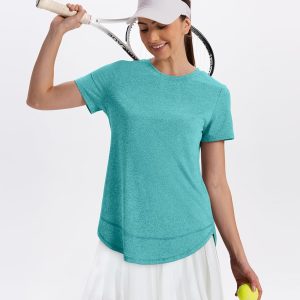 Womens Workout Tops Short Sleeve Shirts with Sun Protection Trendy Spring Summer Outfits S-3XL