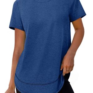 Womens Workout Tops Short Sleeve Shirts with Sun Protection Trendy Spring Summer Outfits S-3XL