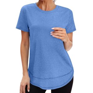 Womens Workout Tops Short Sleeve Shirts with Sun Protection Trendy Spring Summer Outfits S-3XL