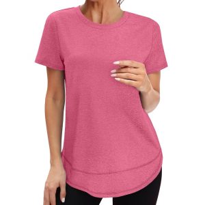 Womens Workout Tops Short Sleeve Shirts with Sun Protection Trendy Spring Summer Outfits S-3XL