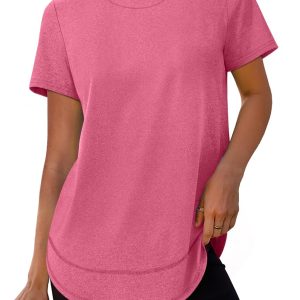 Womens Workout Tops Short Sleeve Shirts with Sun Protection Trendy Spring Summer Outfits S-3XL