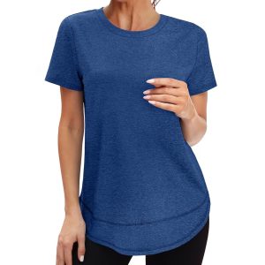 Womens Workout Tops Short Sleeve Shirts with Sun Protection Trendy Spring Summer Outfits S-3XL