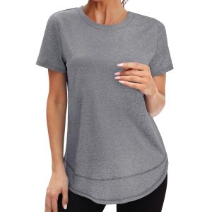 Womens Workout Tops Short Sleeve Shirts with Sun Protection Trendy Spring Summer Outfits S-3XL