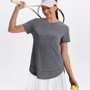 Womens Workout Tops Short Sleeve Shirts with Sun Protection Trendy Spring Summer Outfits S-3XL