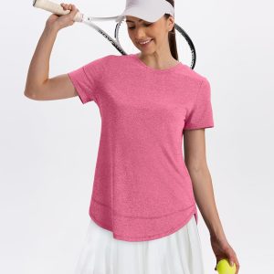 Womens Workout Tops Short Sleeve Shirts with Sun Protection Trendy Spring Summer Outfits S-3XL