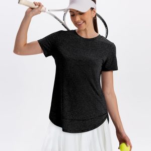 Womens Workout Tops Short Sleeve Shirts with Sun Protection Trendy Spring Summer Outfits S-3XL