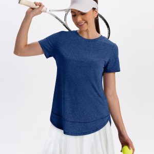 Womens Workout Tops Short Sleeve Shirts with Sun Protection Trendy Spring Summer Outfits S-3XL