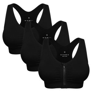 Women's Zip Front Sports Bra Wireless Post-Surgery Bra Active Yoga Sports Bras