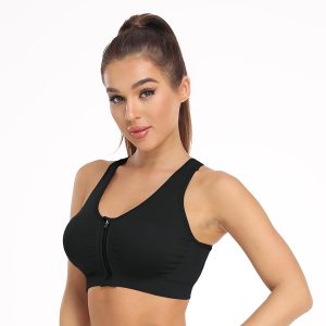 Women's Zip Front Sports Bra Wireless Post-Surgery Bra Active Yoga Sports Bras