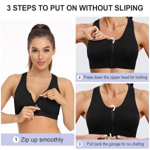 Women's Zip Front Sports Bra Wireless Post-Surgery Bra Active Yoga Sports Bras