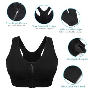Women's Zip Front Sports Bra Wireless Post-Surgery Bra Active Yoga Sports Bras