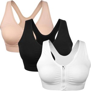 Women's Zip Front Sports Bra Wireless Post-Surgery Bra Active Yoga Sports Bras